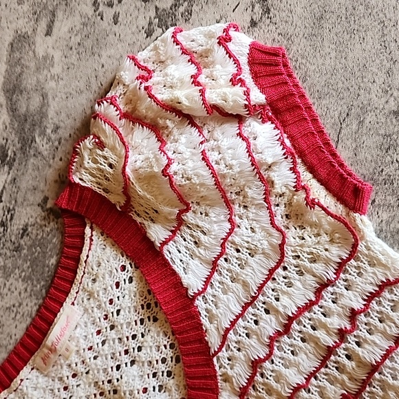 Betsey Johnson crochet knit short cardigan vintage red and white color size S - Picture 7 of 16
